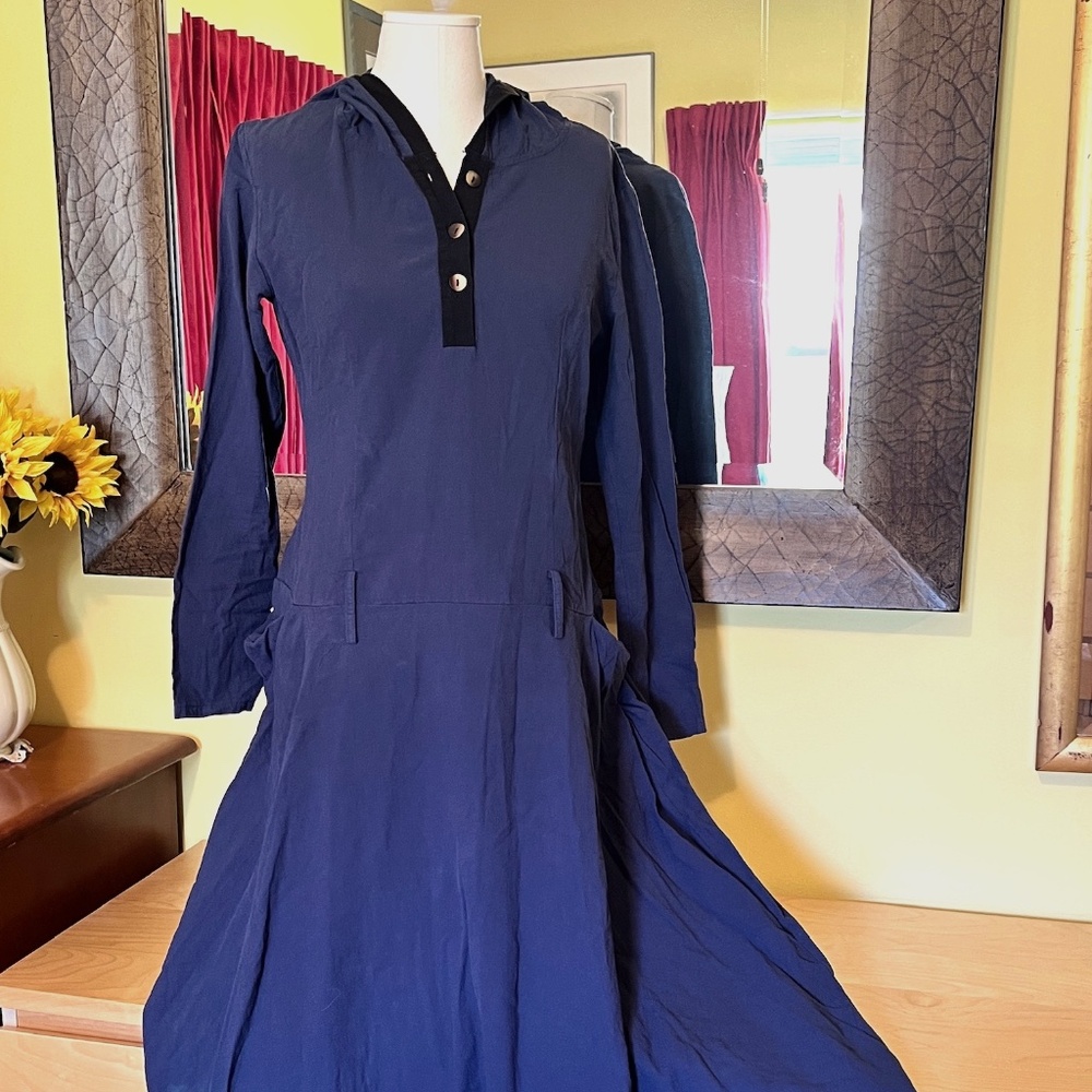 Navy Blue Cotton Lagenlook Renaissance Fest Dress with Hood.  EUC!